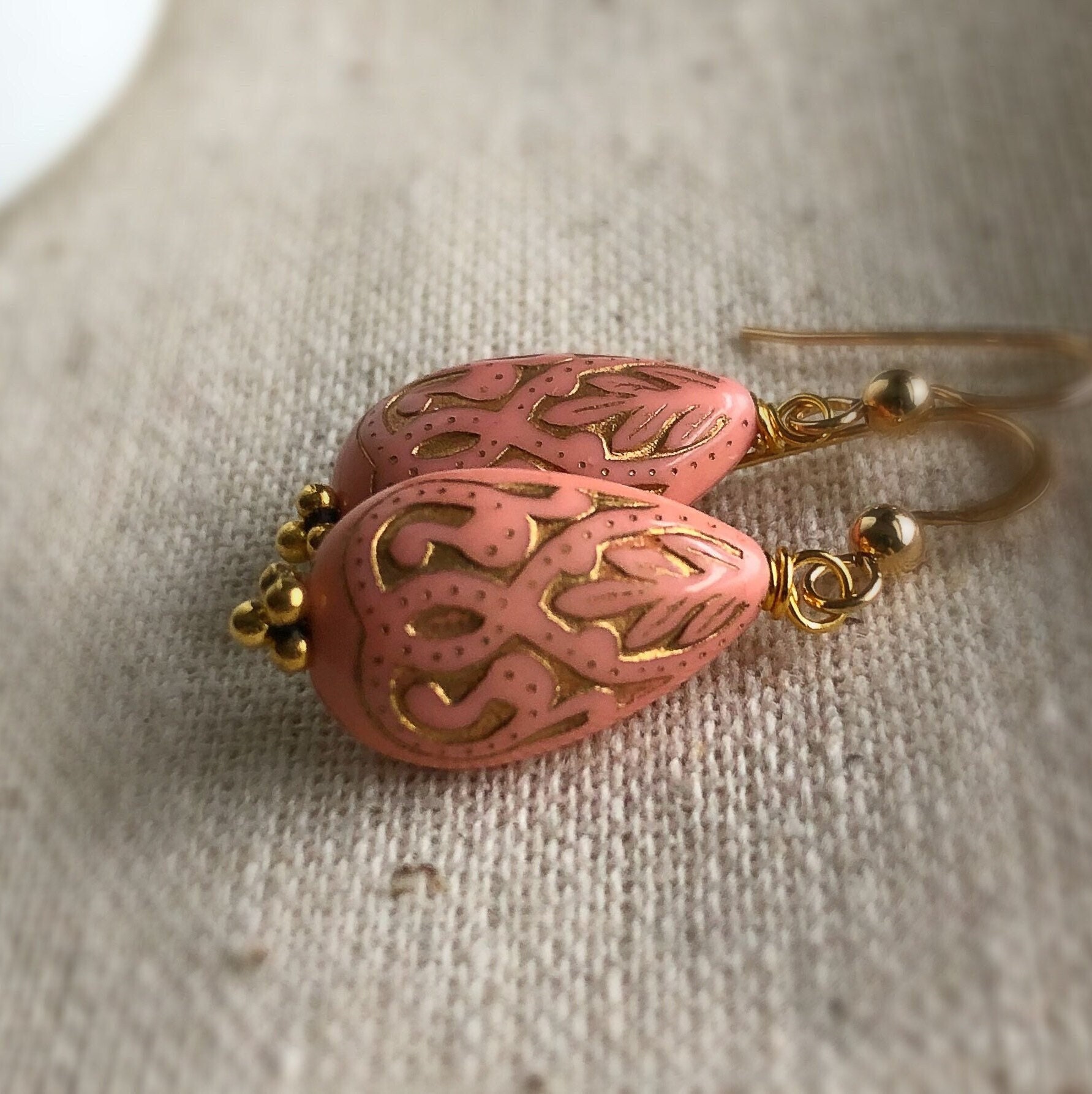 Pfirsich Boho Teardrop Ohrringe, Gold Washed Vintage Style Statement Geschenke Für Sie Unter 30, Schmuck Den Alltag Pfirsich Boho Teardrop Ohrringe, Gold Washed Vintage Style Statement Geschenke Für Sie Unter 30, Schmuck Den Alltag von TJChateau