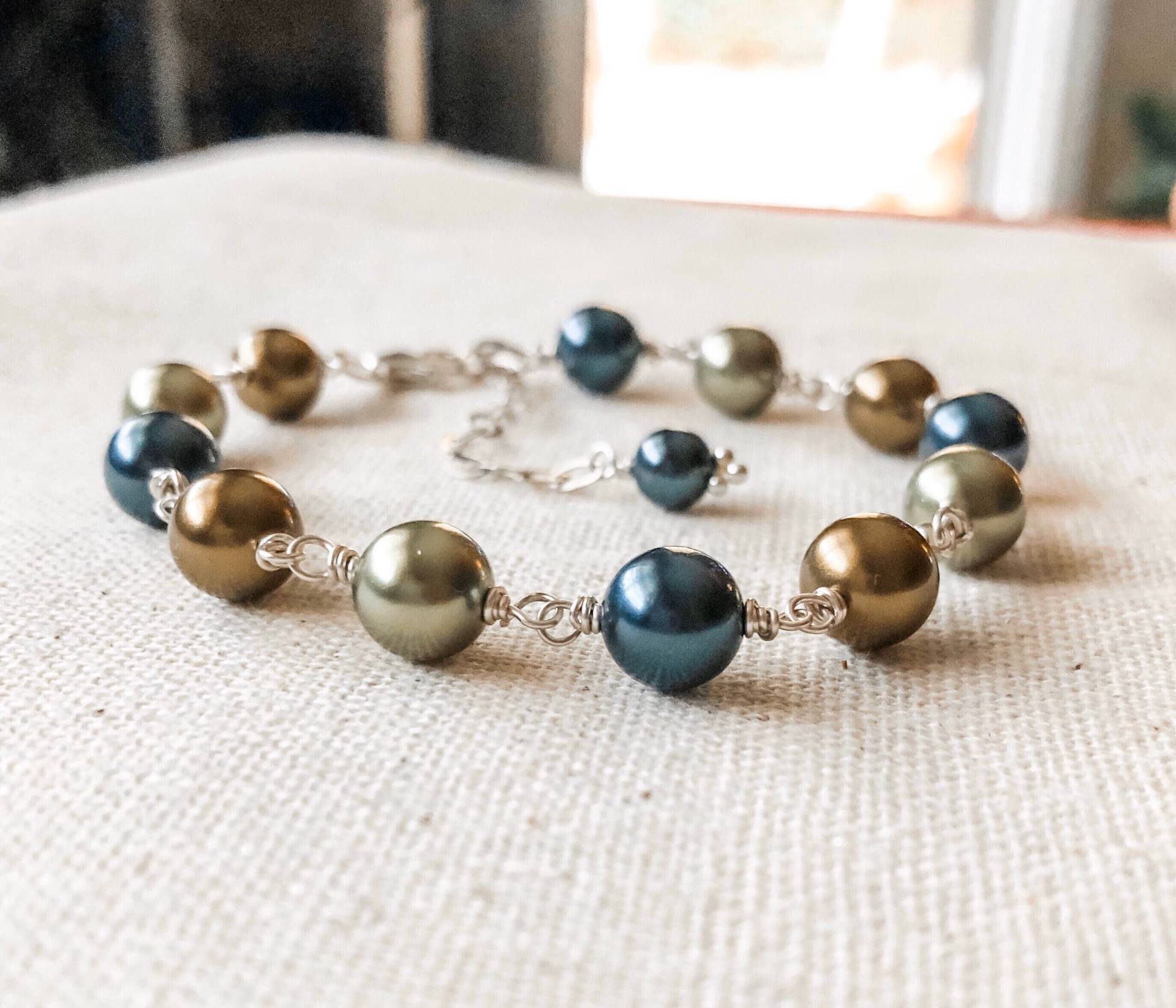 Tahiti Perlen Armband, Full Wrapped Perlenkette Armband in Sage, Und Bronze, Faux Glasperlen Für Sie - Silber Oder Gold Tahiti Perlen Armband, Full Wrapped Perlenkette Armband in Sage, Und Bronze, Faux Glasperlen Für Sie - Silber Oder Gold von TJChateau