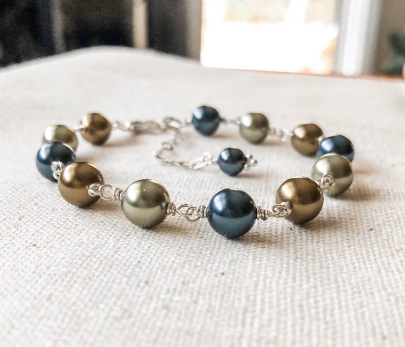 Tahiti Perlen Armband, Full Wrapped Perlenkette Armband in Sage, Und Bronze, Faux Glasperlen Für Sie - Silber Oder Gold Tahiti Perlen Armband, Full Wrapped Perlenkette Armband in Sage, Und Bronze, Faux Glasperlen Für Sie - Silber Oder Gold von TJChateau