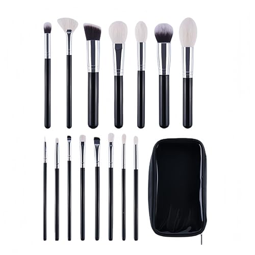 TJHBMNC 15-teiliges professionelles Make-up-Pinsel-Set für Lidschatten, Grundierung, Verblenden und Konturieren, Reise-Make-up-Pinsel-Set (Pinsel + Pinseltasche) von TJHBMNC