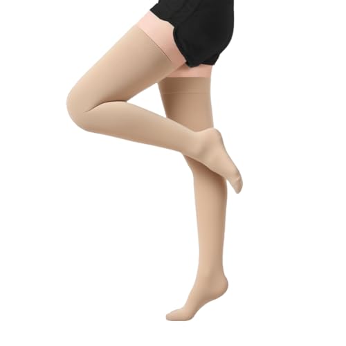 20-30 mmHg Medizinische Kompressionsstrümpfe Damen Herren Klasse 2, Stützstrümpfe Strümpfe, Lang ThrombosestrüMpfe mit Silikonband Geeignet für Krampfadern Ödeme Flug (Hautfarbe, XL) von TJHDSF