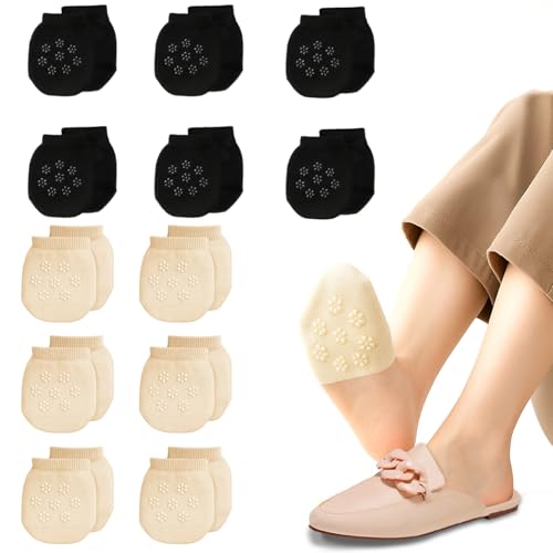 Füßlinge Damen Zehensocken,12 Paar Unsichtbare Halbsocken,Atmungsaktive Ballerina Socken,No Show Halbsocken Baumwolle Füsslinge socken,Baumwollen Zehentopper Liner für High Heels,Schwarz 6 Hautfarbe 6 von TJHDSF