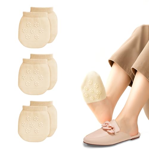 TJHDSF Füßlinge Damen Zehensocken, 3 Paar Unsichtbare Halbsocken,Atmungsaktive Ballerina Socken,No Show Halbsocken Baumwolle Füsslinge socken,Baumwollen Zehentopper Liner für High Heels, Hautfarbe 3 von TJHDSF