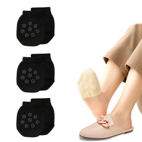 TJHDSF Füßlinge Damen Zehensocken, 3 Paar Unsichtbare Halbsocken,Atmungsaktive Ballerina Socken,No Show Halbsocken Baumwolle Füsslinge socken,Baumwollen Zehentopper Liner für High Heels, Schwarz 3 von TJHDSF