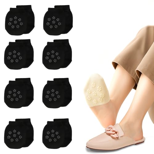 TJHDSF Füßlinge Damen Zehensocken, 8 Paar Unsichtbare Halbsocken, Atmungsaktive Ballerina Socken, No Show Halbsocken Baumwolle Füsslinge socken, Baumwollen Zehentopper Liner für High Heels, Schwarz 8 von TJHDSF