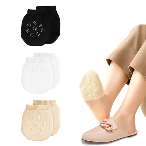 TJHDSF Füßlinge Damen Zehensocken,3 Paar Unsichtbare Halbsocken,Atmungsaktive Ballerina Socken,No Show Halbsocken Baumwolle Füsslinge socken,Baumwollen Zehentopper Liner,Schwarz 1 Weiß 1 Hautfarbe1 von TJHDSF