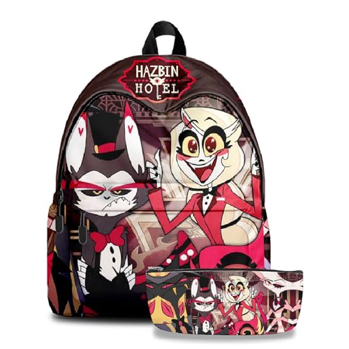 TJOS Hazbin Hotel Animated Printed Backpack Set Boys and Girls Shoulder Bag Clashing School Bags, Farbe: 7, Taschen-Set von TJOS
