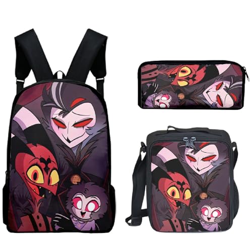 TJOS Hazbin Hotel Animated Printed Breathable Backpack Set, Boys and Girls Shoulder Bags, Farbe-1, Taschen-Set von TJOS