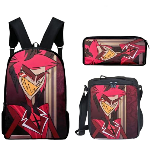 TJOS Hazbin Hotel Animated Printed Breathable Backpack Set, Boys and Girls Shoulder Bags, Farbe-2, Taschen-Set von TJOS