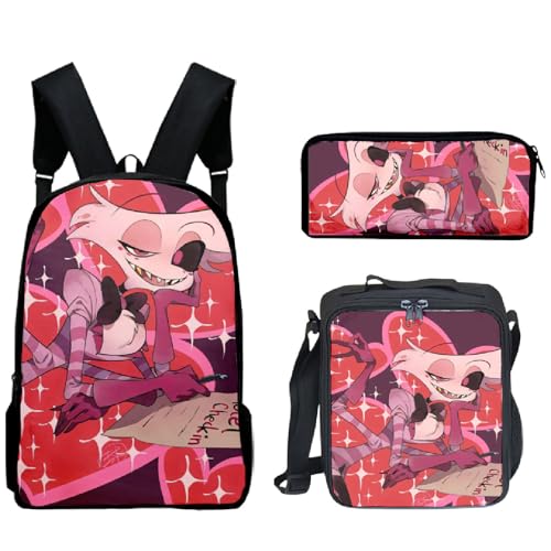 TJOS Hazbin Hotel Animated Printed Breathable Backpack Set, Boys and Girls Shoulder Bags, Farbe-4, Taschen-Set von TJOS