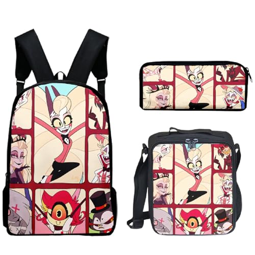 TJOS Hazbin Hotel Animated Printed Breathable Backpack Set, Boys and Girls Shoulder Bags, Farbe-6, Taschen-Set von TJOS