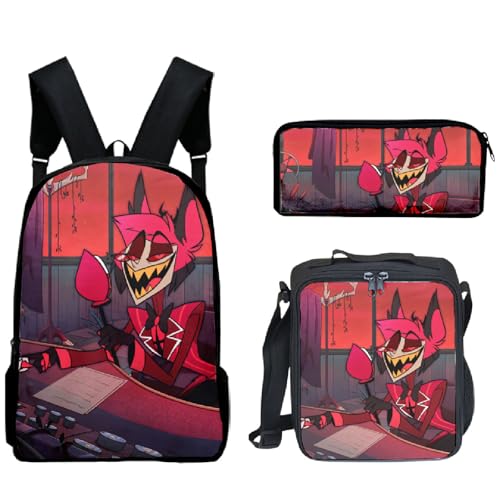 TJOS Hazbin Hotel Animated Printed Breathable Backpack Set, Boys and Girls Shoulder Bags, Farbe: 7, Taschen-Set von TJOS