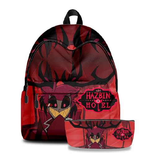 TJOS Hazbin Hotel Anime Bedruckter Rucksack Federmäppchen Set Jungen Mädchen Umhängetasche, Farbe-5, Taschen-Set von TJOS