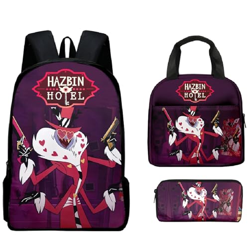 TJOS Hazbin Hotel Anime Bedrucktes Rucksack Set Schultasche für Jungen und Mädchen Computertasche, Farbe-5, Taschen-Set von TJOS