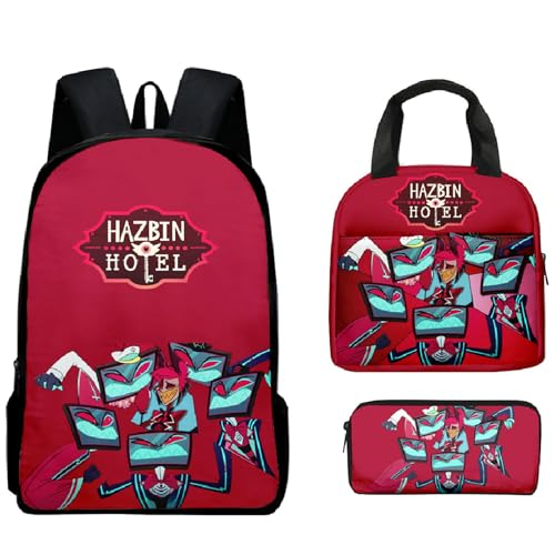 TJOS Hazbin Hotel Anime Bedrucktes Rucksack Set Schultasche für Jungen und Mädchen Computertasche, Farbe: 7, Taschen-Set von TJOS