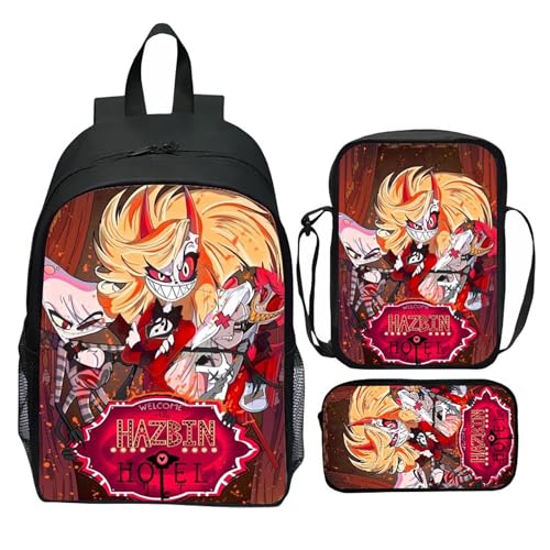 TJOS Hazbin Hotel Anime Print Rucksack Set, Jungen und Mädchen Mode Große Kapazität Schüler Schultasche, Farbe 20, Tasche von TJOS