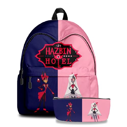 TJOS Hazbin Hotel Anime bedruckter Rucksack, Federmäppchen-Set, Jungen und Mädchen, Schultertasche (Farbe 18), Farbe: 18, Taschen-Set von TJOS