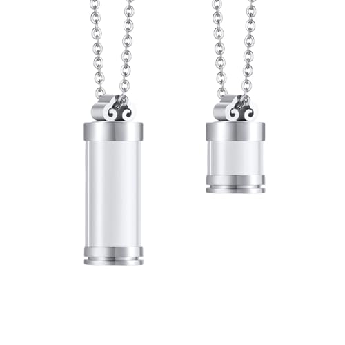 TJUSPIRIT 2er Memorial Schmuck Urne Asche Memorial Anhänger Halskette Paar Kette für Asche Haare Blume Flasche Anhänger zum öffnen Locket Anhänger Gedenken Schmuck für Frauen Männer(Silber) von TJUSPIRIT