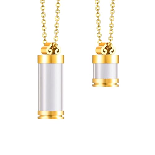 TJUSPIRIT 2er Memorial Schmuck Urne Asche Memorial Anhänger Halskette Paar Kette für Asche Haare Blume Flasche Anhänger zum öffnen Locket Anhänger Gedenken Schmuck für Frauen Männer(Gold) von TJUSPIRIT