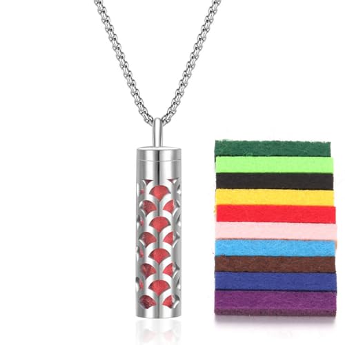 TJUSPIRIT Aromatherapie Schmuck Parfüm Halskette Duft Öl Diffuser Medaillon Anhänger mit 10pcs Pads Edelstahl Ätherisches Öl Halskette für Damen Herren(Stil A) von TJUSPIRIT