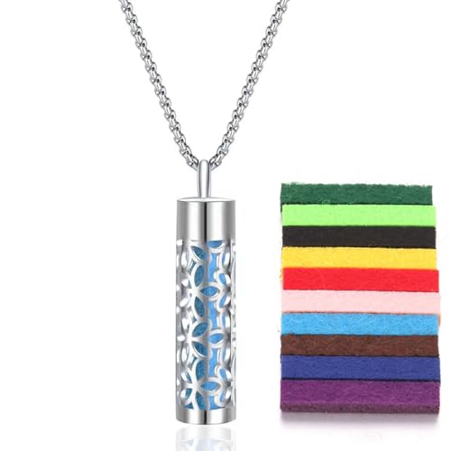 TJUSPIRIT Aromatherapie Schmuck Parfüm Halskette Duft Öl Diffuser Medaillon Anhänger mit 10pcs Pads Edelstahl Ätherisches Öl Halskette für Damen Herren(Stil C) von TJUSPIRIT