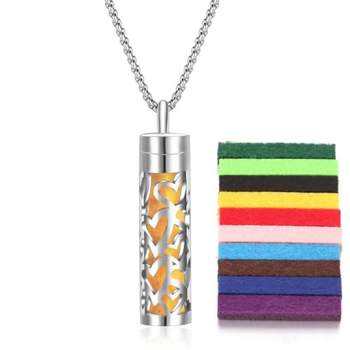 TJUSPIRIT Aromatherapie Schmuck Parfüm Halskette Duft Öl Diffuser Medaillon Anhänger mit 10pcs Pads Edelstahl Ätherisches Öl Halskette für Damen Herren(Stil D) von TJUSPIRIT