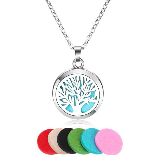 TJUSPIRIT Aromatherapie Schmuck Parfüm Halskette Duft Öl Diffuser Medaillon Anhänger mit 6pcs Pads Edelstahl Ätherisches Öl Halskette für Damen Herren(Stil A) von TJUSPIRIT