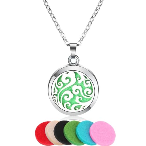 TJUSPIRIT Aromatherapie Schmuck Parfüm Halskette Duft Öl Diffuser Medaillon Anhänger mit 6pcs Pads Edelstahl Ätherisches Öl Halskette für Damen Herren(Stil B) von TJUSPIRIT