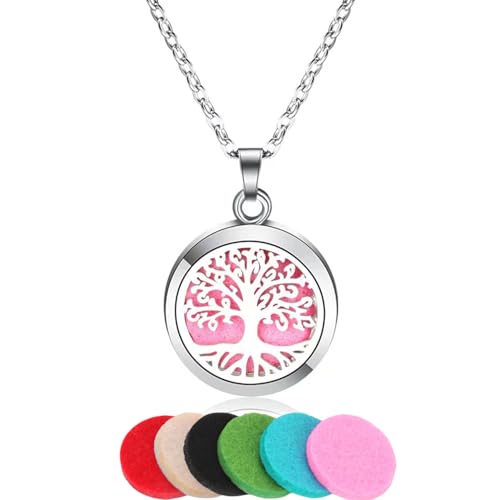 TJUSPIRIT Aromatherapie Schmuck Parfüm Halskette Duft Öl Diffuser Medaillon Anhänger mit 6pcs Pads Edelstahl Ätherisches Öl Halskette für Damen Herren(Stil D) von TJUSPIRIT