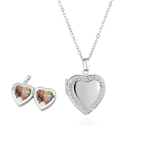 TJUSPIRIT Herz-Medaillon Foto Herzkette Damen Edelstahl Photo Bild Amulett Anhänger Medaillon zum Öffnen Halskette Charms Schmuck Geschenk für Damen Mädchen Mutter Tochter Freundin(Silber) von TJUSPIRIT