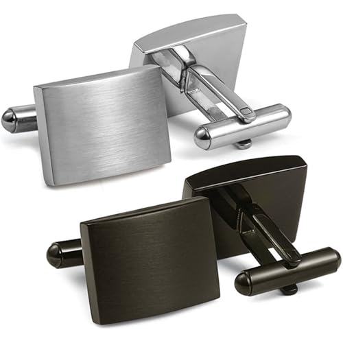 TJUSPIRIT Manschettenknöpfe Herren 2 Paar Silber Schwarz Manschettenknöpfe Business Hemd Cufflinks Set für Business Hochzeit Party(Rechteckige) von TJUSPIRIT