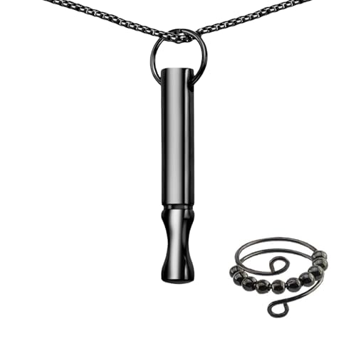 TJUSPIRIT Hoki Halskette Stressabbau Meditations Atemkette Edelstahl Atmungshalskette Und Ring Zur Druckentlastung Reduziert Angstzustände Meditation Spirituelle Geschenk für Damen Herren(Schwarz) von TJUSPIRIT