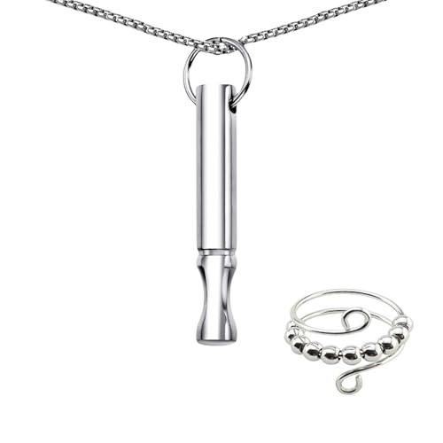 TJUSPIRIT Hoki Halskette Stressabbau Meditations Atemkette Edelstahl Atmungshalskette Und Ring Zur Druckentlastung Reduziert Angstzustände Meditation Spirituelle Geschenk für Damen Herren(Silber) von TJUSPIRIT