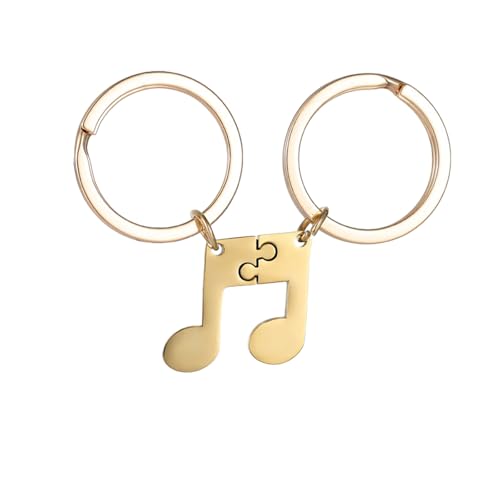 TJUSPIRIT Pärchen Schlüsselanhänger Puzzle mit 2 Musik Noten Puzzle Anhänger aus Edelstahl Partner für Liebhaber Familie Freunde Partner (Gold) von TJUSPIRIT