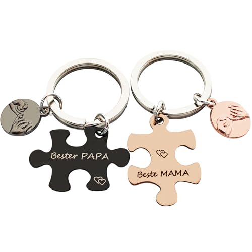 TJUSPIRIT Paar Schlüsselanhänger für Mama Papa Bester PAPA/Beste MAMA der Welt Eltern Schlüsselanhänger mit 2 Anhänger Als Thanksgiving-Tag Weihnachten Geschenk für Papa Mama(Rosegold + Schwarz) von TJUSPIRIT