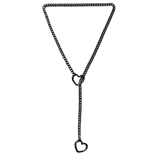 TJUSPIRIT Edelstahl Slip Chain Choker Damen Schlupfkette Punk Gothic Herzkette y2k Lariat Y Halskette PU Lederhalsband Halskette 65CM(Schwarz) von TJUSPIRIT