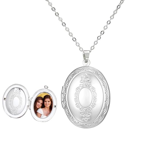 TJUSPIRIT Vintage Medaillon Foto Kette Damen Edelstahl Photo Bild Amulett zum Öffnen Anhänger Oval Medaillon Foto Halskette Charms Schmuck Geschenk für Damen Mädchen Mutter Tochter Freundin(Silber) von TJUSPIRIT