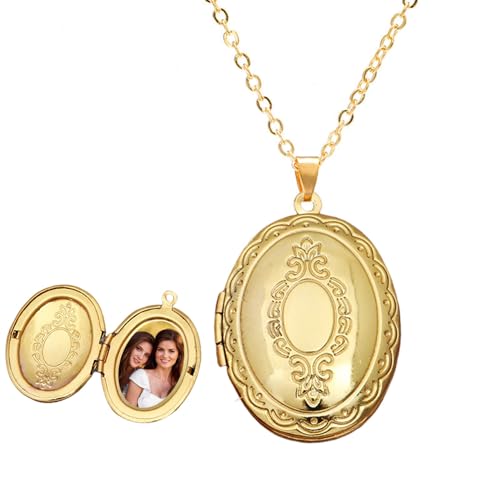TJUSPIRIT Vintage Medaillon Foto Kette Damen Edelstahl Photo Bild Amulett zum Öffnen Anhänger Oval Medaillon Foto Halskette Charms Schmuck Geschenk für Damen Mädchen Mutter Tochter Freundin(Gold) von TJUSPIRIT