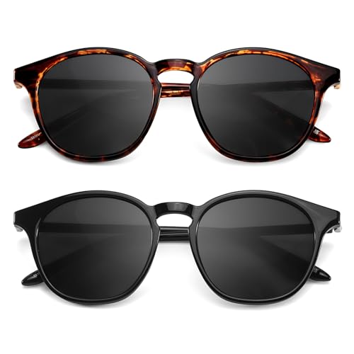 TJUTR 2 Pack Retro Runde Sonnenbrille für Damen Herren Vintage Polarisierte Sonnenbrille UV400 Schutz für Autofahren Angeln von TJUTR