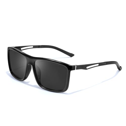 TJUTR Herren-Sonnenbrille Polarisiert: UV400 Schutz und blendfrei, Perfekt für Autofahrer, Ultraleicht und stylisch mit Rechteckig Metallrahmen 138mm breit von TJUTR