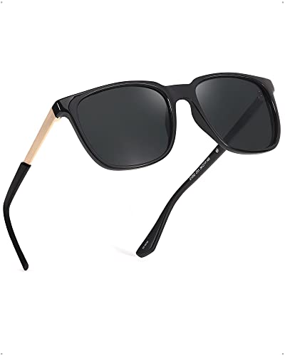 TJUTR Klassische Sonnenbrille Herren Polarisiert - Retro Eckig UV400 Schutz coole Gläser mit trendigen halbmetallischen Bügeln. von TJUTR