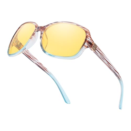 TJUTR Nachtfahrbrille für Damen, Anti-Blendung Umwickeln Nachtsichtbrille für das Fahren Polarisierte Gelbe Linse mit Reduzieren Scheinwerfer Blendung UV400 Schutz von TJUTR