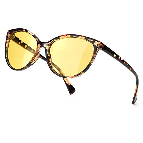 TJUTR Polarisierte Nachtfahrtbrille Damen, HD-Nachtsichtbrillen Reduzieren Blendung UV-Schutz Nachtbrillen (Blumen/Gelb Nachtsichtbrille) von TJUTR