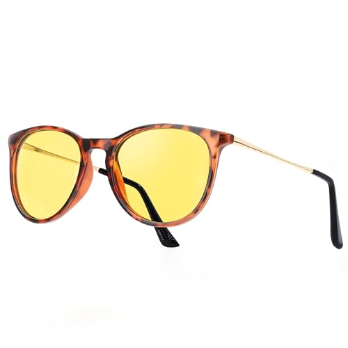 TJUTR Polarisierte Nachtfahrtbrille für Autofahren Damen und Herren HD Gelbe Nacht Vision Blendschutz Brille - UV400 (Leopard Braun/Gelb) von TJUTR