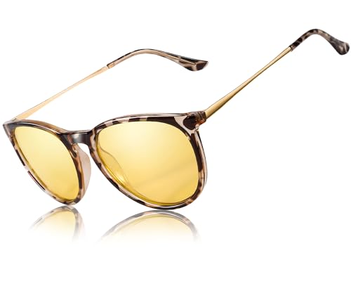 TJUTR Polarisierte Nachtfahrtbrille für Autofahren Damen und Herren HD Gelbe Nacht Vision Blendschutz Brille - UV400 (Weiß Tortue/Gelb) von TJUTR
