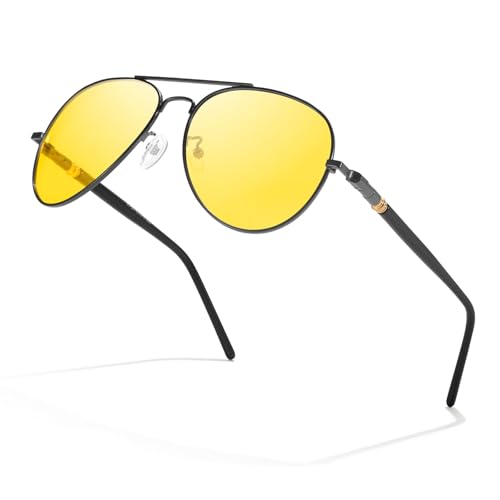 TJUTR Polarisierte Nachtsichtbrille für Autofahrer Retro Antiblendung Nachtfahrbrille Metallrahmen mit UV 400 Schutz von TJUTR