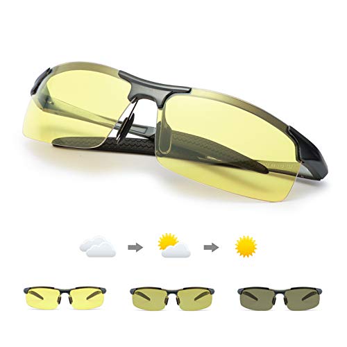 TJUTR Polarisierte Nachtsichtbrille Herren Photochromatisch Sports für UVA UVB Schutz Metallrahmen Leicht Nacht Vision Blendschutz Brille (Grau(sport)/Gelb Photochromatisch) von TJUTR