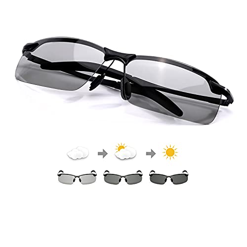 TJUTR Polarisierte Sonnenbrille Herren Photochromatisch Sports Fahrradbrille Selbsttönend Autofahrer Durchsichtig brille mit Färbungsgradient von TJUTR