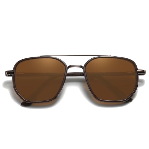 TJUTR Polarisierte Sonnenbrille für Herren Damen Sechseckiger Metallrahmen Blendfreie Gläser mit UV400-Schutz Verwicklungsfreies Design von TJUTR