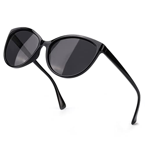 TJUTR Sonnenbrille Damen Polarisierte, Retro Katzenauge Brille UV-Schutz (Schwarz/Grau) von TJUTR